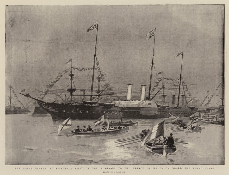 La Rivista Navale a Spithead, Visita degli Ammiragli al Principe di Galles a bordo dello Yacht Reale da Joseph Nash
