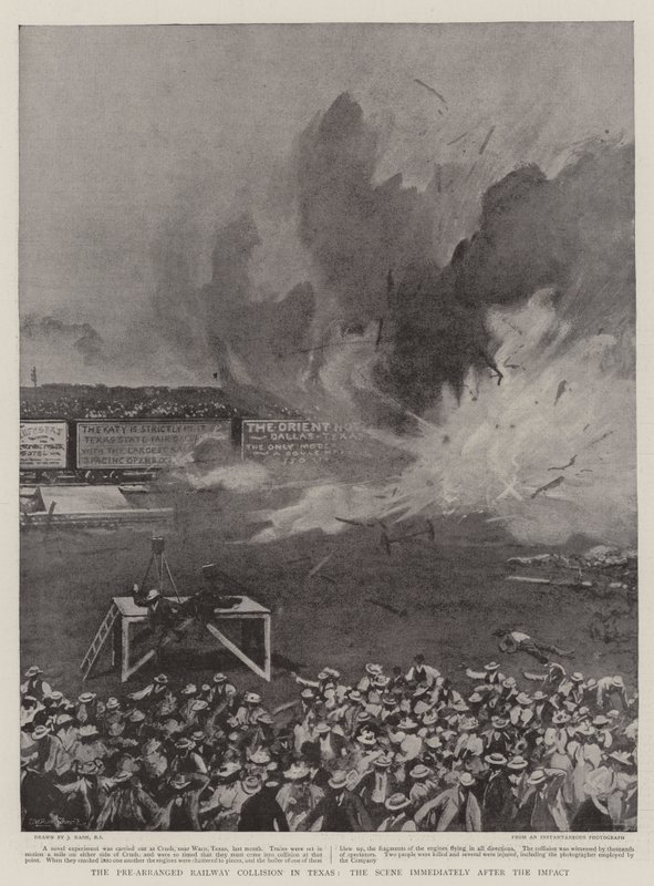 La collisione ferroviaria pre-organizzata in Texas, la scena immediatamente dopo l
