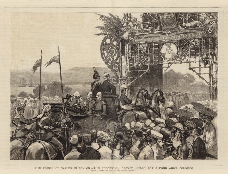 Il Principe di Galles a Ceylon, la processione che passa sotto l