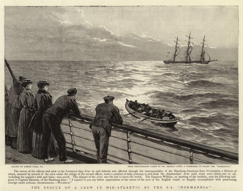Il salvataggio di un equipaggio in pieno Atlantico da parte della S S Normannia da Joseph Nash