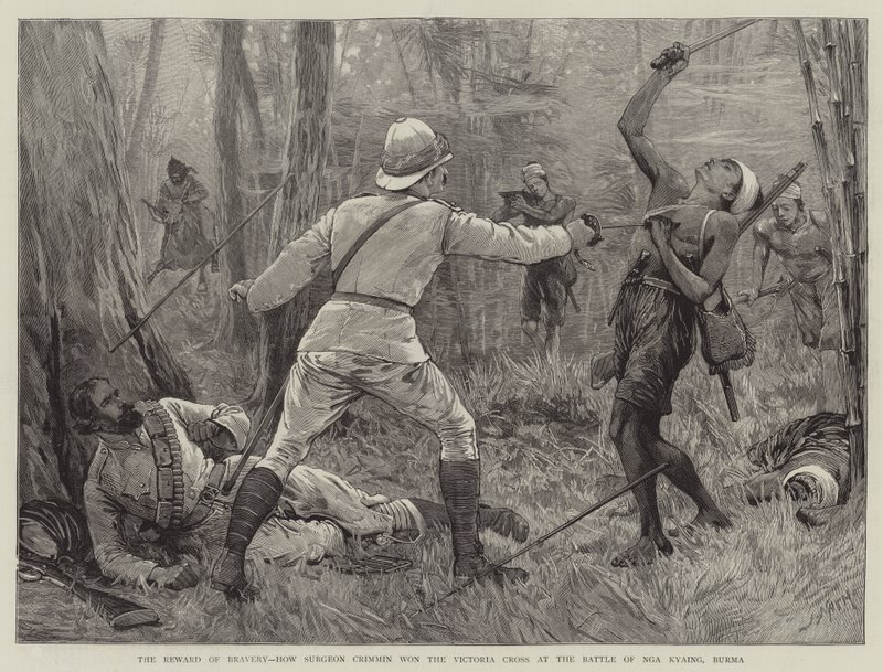 La ricompensa del coraggio, come il chirurgo Crimmin vinse la Victoria Cross nella battaglia di Nga Kyaing, Birmania da Joseph Nash