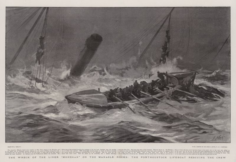 Il naufragio del transatlantico Mohegan sugli scogli di Manacle, la scialuppa di salvataggio di Porthoustock che salva l