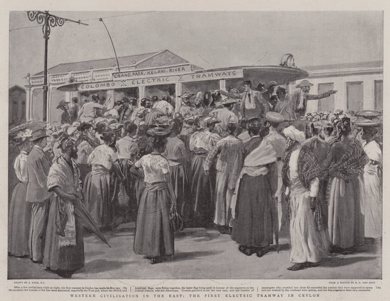 Civiltà occidentale in Oriente, il primo tram elettrico a Ceylon da Joseph Nash