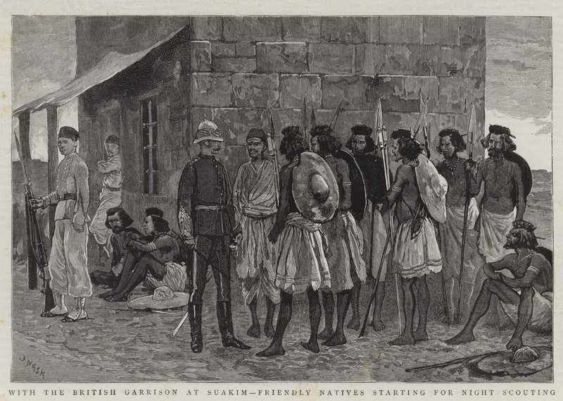 Con la guarnigione britannica a Suakim, nativi amichevoli in partenza per una ricognizione notturna da Joseph Nash