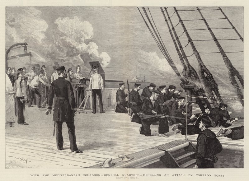 Con la squadra del Mediterraneo, Quartieri Generali, respingendo un attacco di torpediniere da Joseph Nash