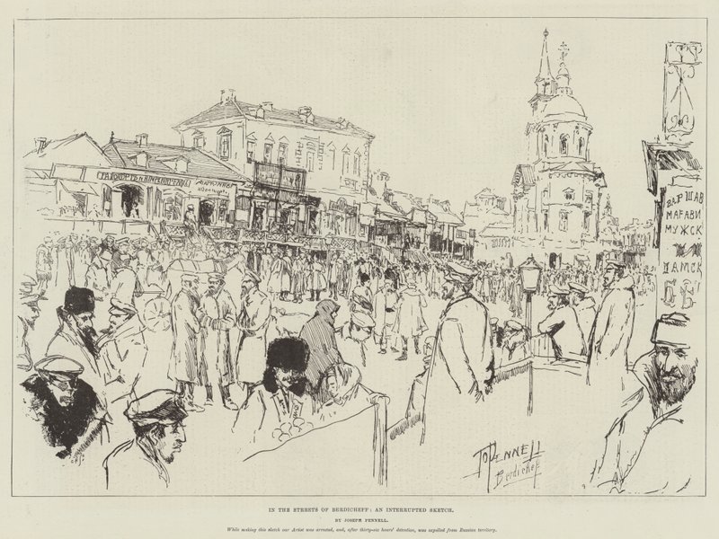 Nelle strade di Berdicheff, uno schizzo interrotto da Joseph Pennell