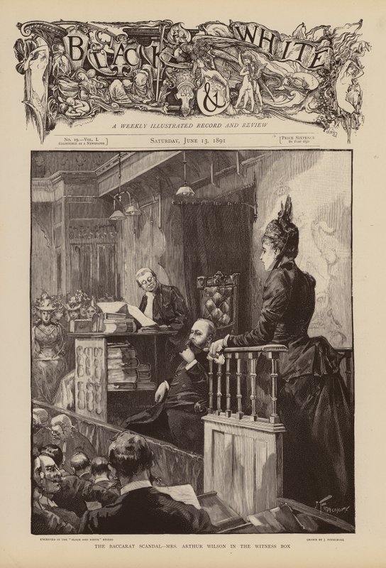 La signora Arthur Wilson testimonia durante il processo dello Scandalo del Baccarat da Joseph (after) Finnemore