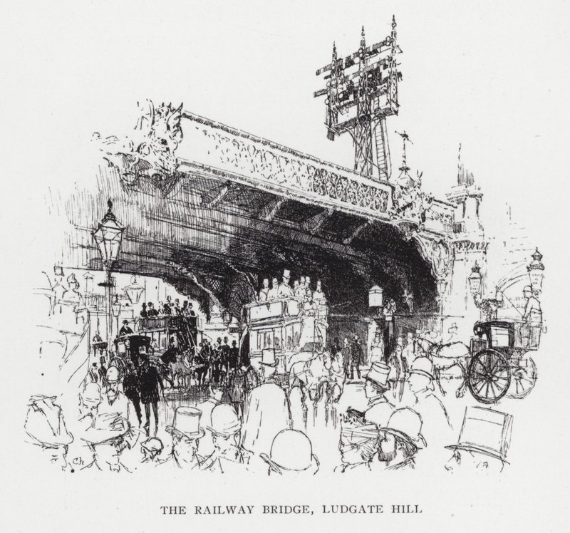 Il ponte ferroviario, Ludgate Hill (litografia) da Joseph (after) Pennell