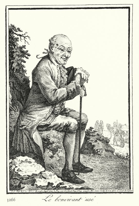 Il Bon Viveur Esausto (incisione) da Joseph Franz von (after) Goez