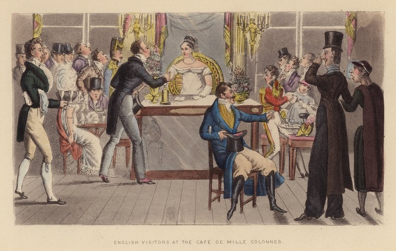 Visitatori inglesi al Café de Mille Colonnes (incisione colorata) da Joseph Grego