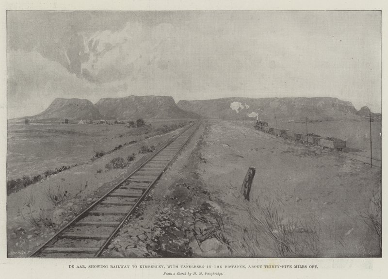 De Aar, mostrando la ferrovia per Kimberley, con Tafelberg in lontananza, circa trentacinque miglia di distanza da Joseph Holland Tringham
