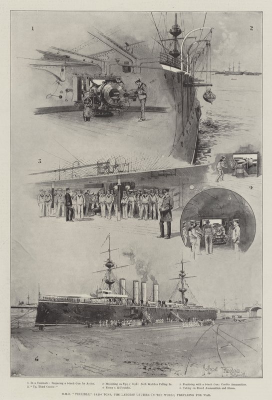 HMS Terrible, 14.220 tonnellate, il più grande incrociatore del mondo, in preparazione per la guerra da Joseph Holland Tringham