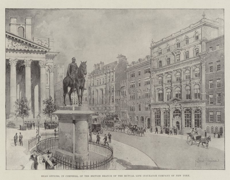 Sede centrale, a Cornhill, della filiale britannica della Mutual Life Insurance Company di New York da Joseph Holland Tringham