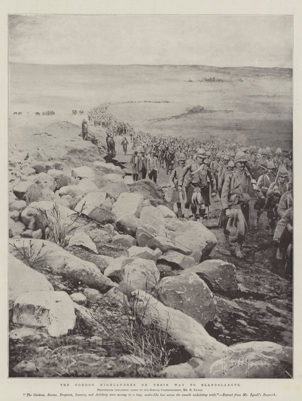 Gli Highlanders di Gordon in viaggio verso Elandslaagte da Joseph Holland Tringham