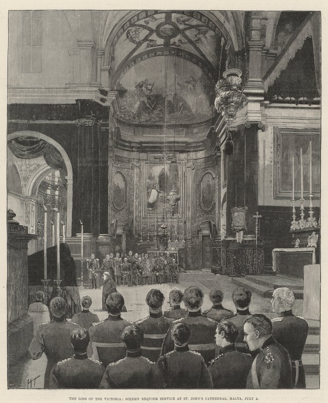 La perdita della Victoria, solenne servizio funebre nella cattedrale di San Giovanni, Malta, 4 luglio da Joseph Holland Tringham