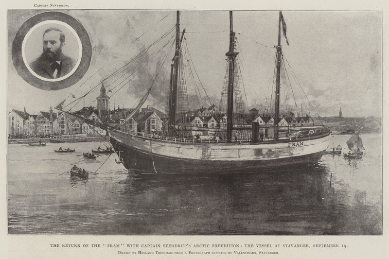 Il ritorno del Fram con la spedizione artica del capitano Sverdrup, la nave a Stavanger, 19 settembre da Joseph Holland Tringham