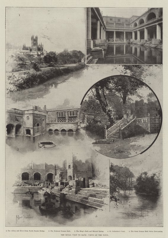 La visita reale a Bath, vedute della città da Joseph Holland Tringham