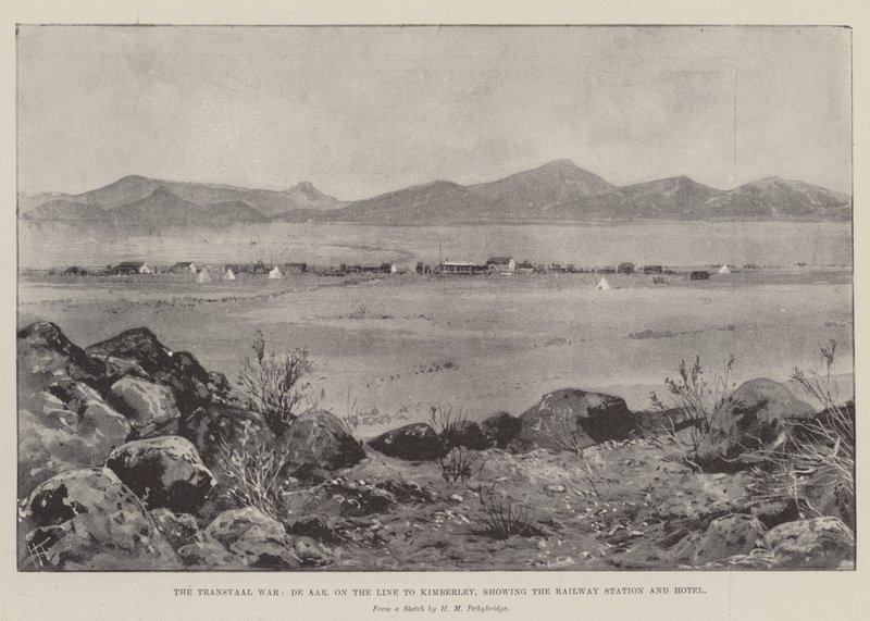 La guerra del Transvaal, De Aar, sulla linea per Kimberley, con la stazione ferroviaria e l