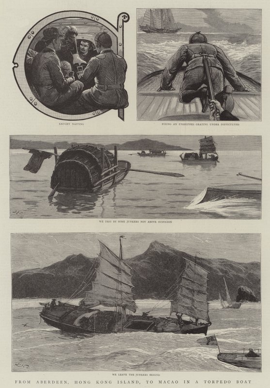Da Aberdeen, Isola di Hong Kong, a Macao in una Torpediniera da Joseph Nash
