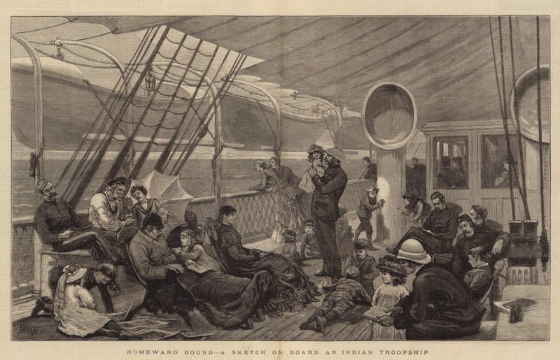 Verso casa, uno schizzo a bordo di una nave truppa indiana da Joseph Nash