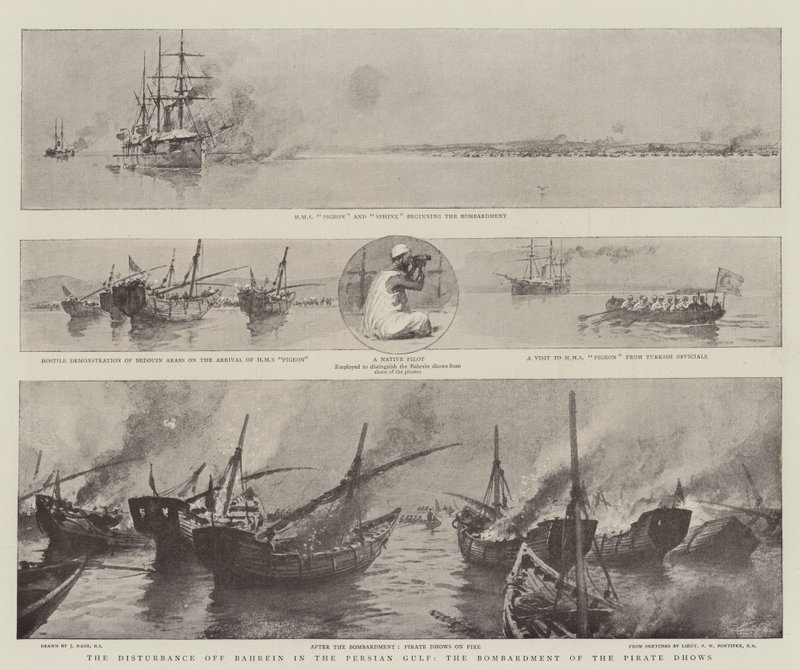 Il disturbo al largo di Bahrein nel Golfo Persico, il bombardamento dei dhow pirati da Joseph Nash