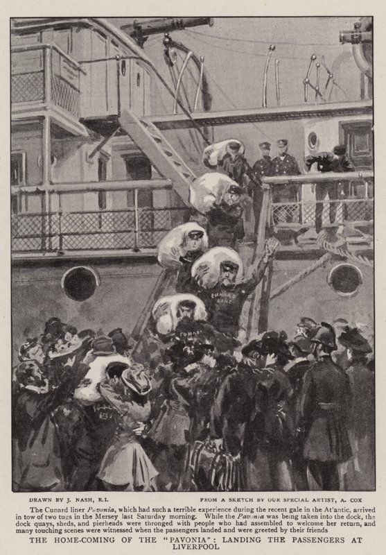 Il ritorno della Pavonia, sbarco dei passeggeri a Liverpool da Joseph Nash