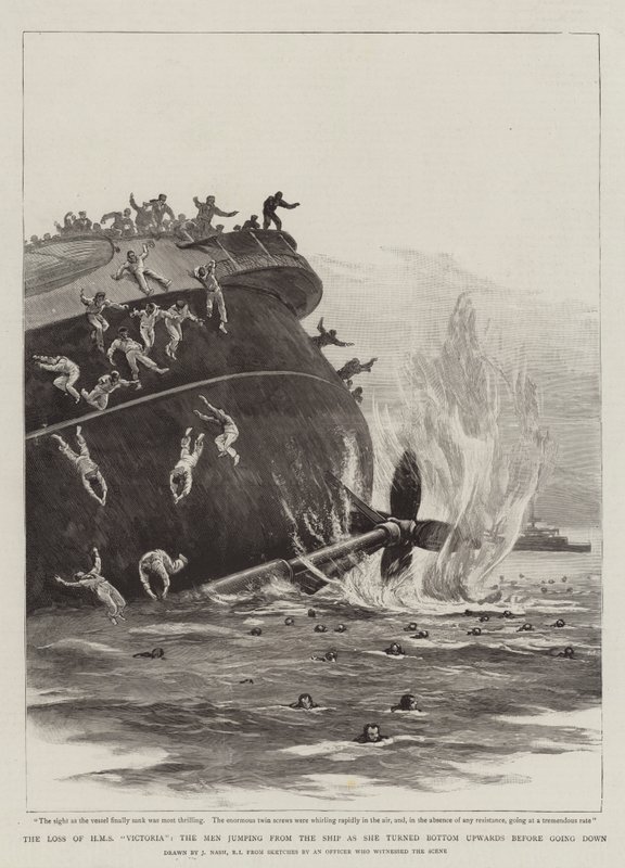 La perdita della HMS Victoria, gli uomini che saltano dalla nave mentre si capovolge prima di affondare da Joseph Nash