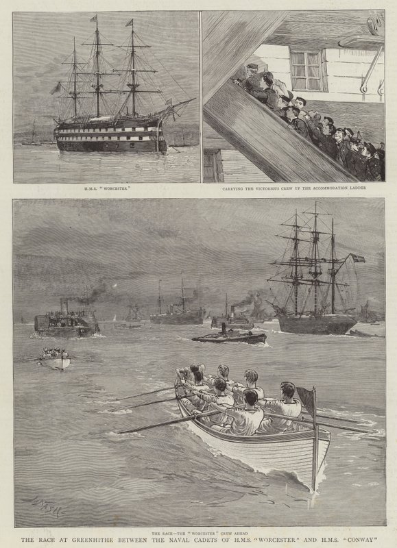 La gara a Greenhithe tra i cadetti navali della HMS Worcester e della HMS Conway da Joseph Nash