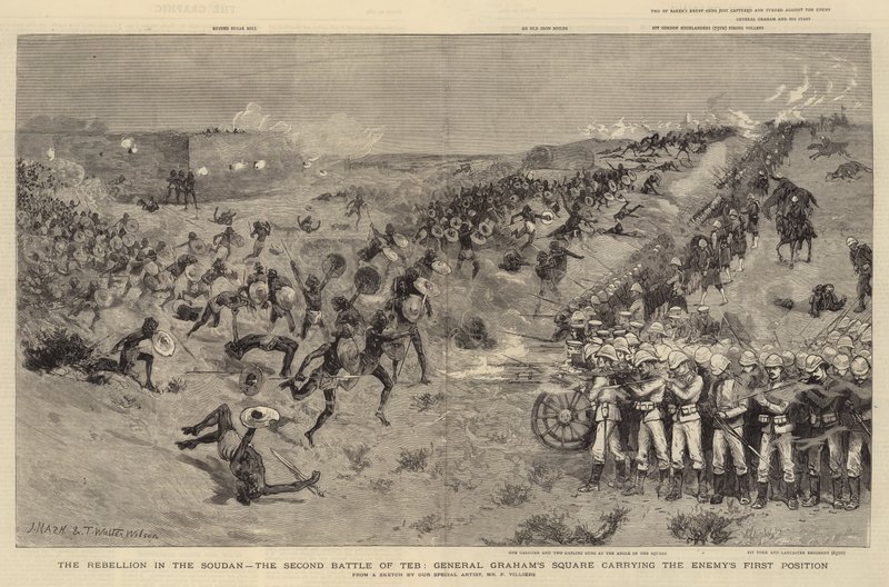 La ribellione nel Sudan, la seconda battaglia di Teb, il quadrato del generale Graham che porta la prima posizione del nemico da Joseph Nash