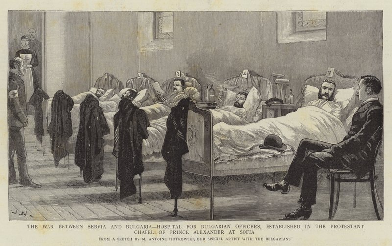 La Guerra tra Serbia e Bulgaria, Ospedale per Ufficiali Bulgari, istituito nella Cappella Protestante del Principe Alessandro a Sofia da Joseph Nash