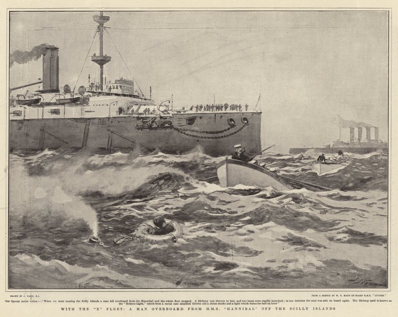 Con la X Flotta, un uomo in mare dalla HMS Hannibal al largo delle Isole Scilly da Joseph Nash