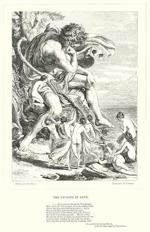 Il ciclope innamorato (incisione) da Joseph Noel (after) Paton