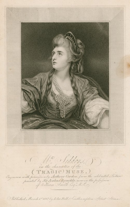 Mrs Sarah Siddons, attrice, nel ruolo della Musa Tragica da Joshua Reynolds
