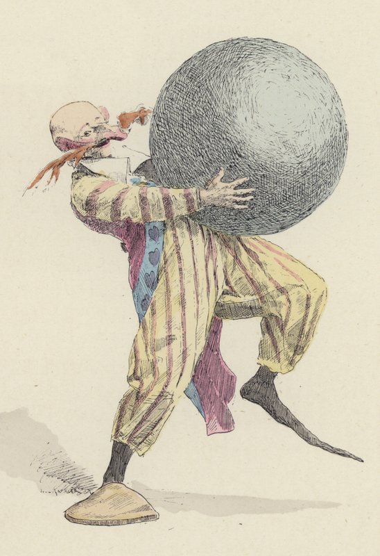 Clown che tiene una grande palla da Jules Arsene (after) Garnier