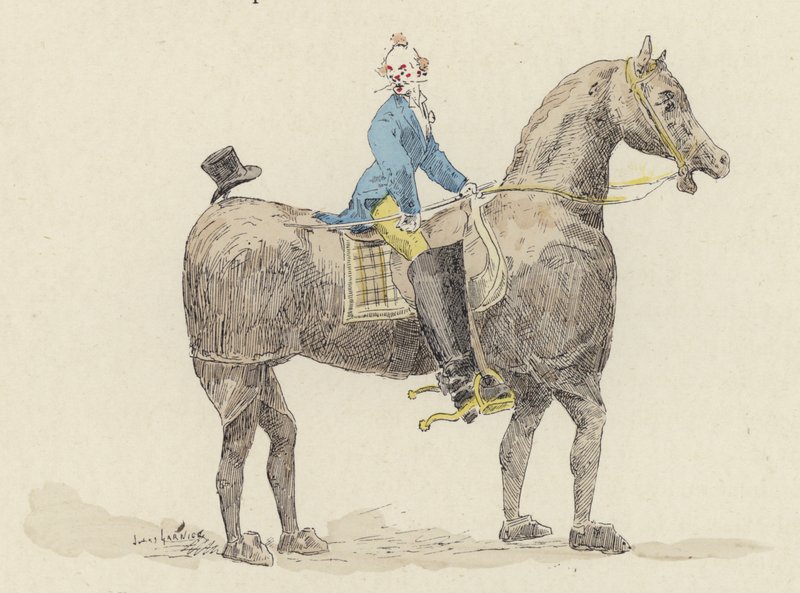 Clown su cavallo in costume da Jules Arsene (after) Garnier