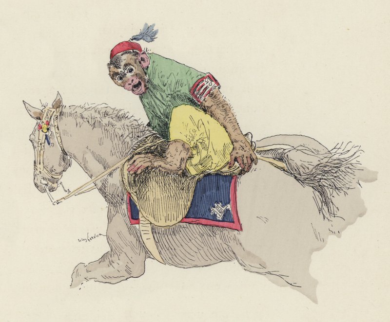 Scimmia che cavalca un cavallo da Jules Arsene (after) Garnier
