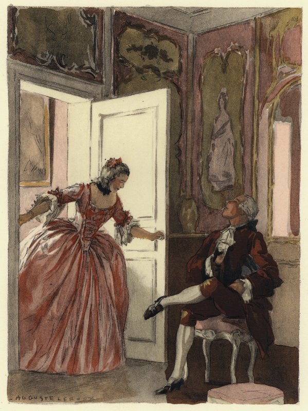 Illustrazione per le memorie di Casanova (litografia a colori) da Jules Marie Auguste Leroux