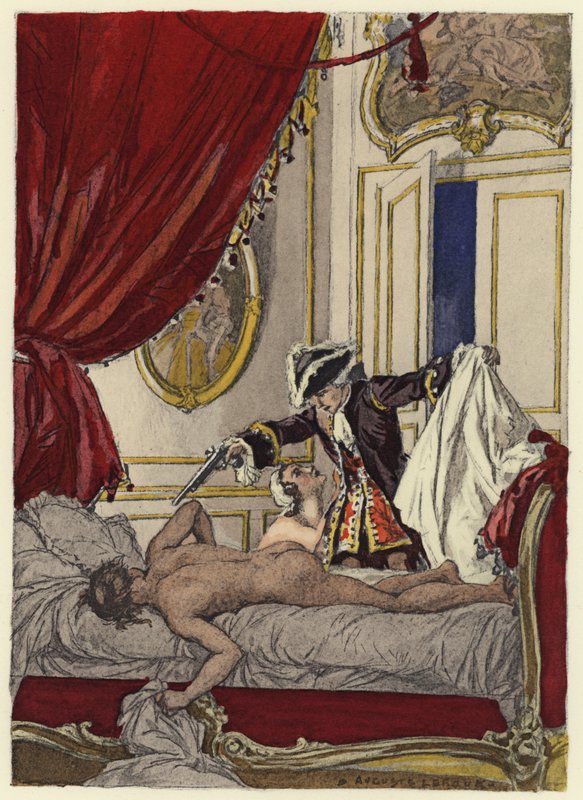 Illustrazione per le memorie di Casanova (litografia a colori) da Jules Marie Auguste Leroux