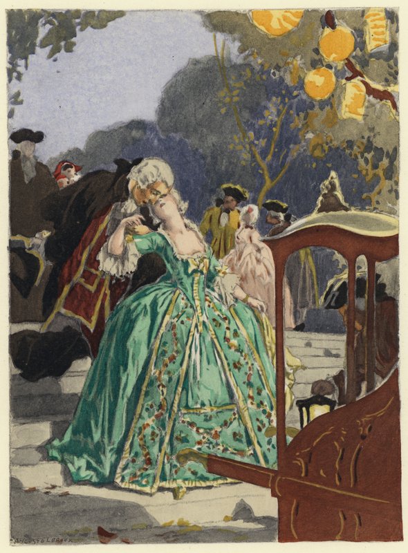 Illustrazione per le memorie di Casanova (litografia a colori) da Jules Marie Auguste Leroux