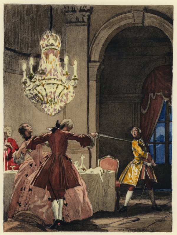Illustrazione per le memorie di Casanova (litografia a colori) da Jules Marie Auguste Leroux