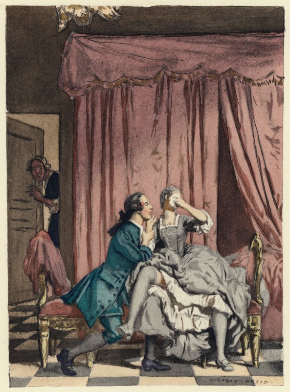 Illustrazione per le memorie di Casanova (litografia a colori) da Jules Marie Auguste Leroux