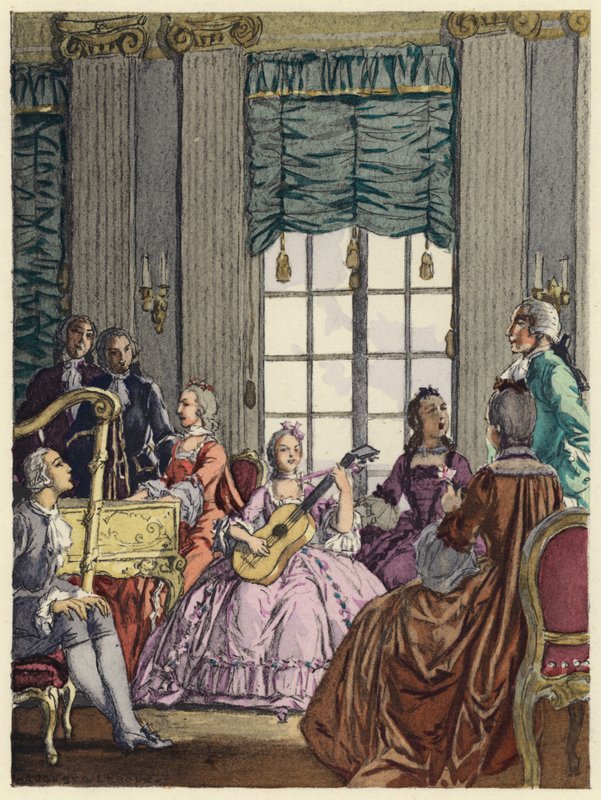 Illustrazione per le memorie di Casanova (litografia a colori) da Jules Marie Auguste Leroux