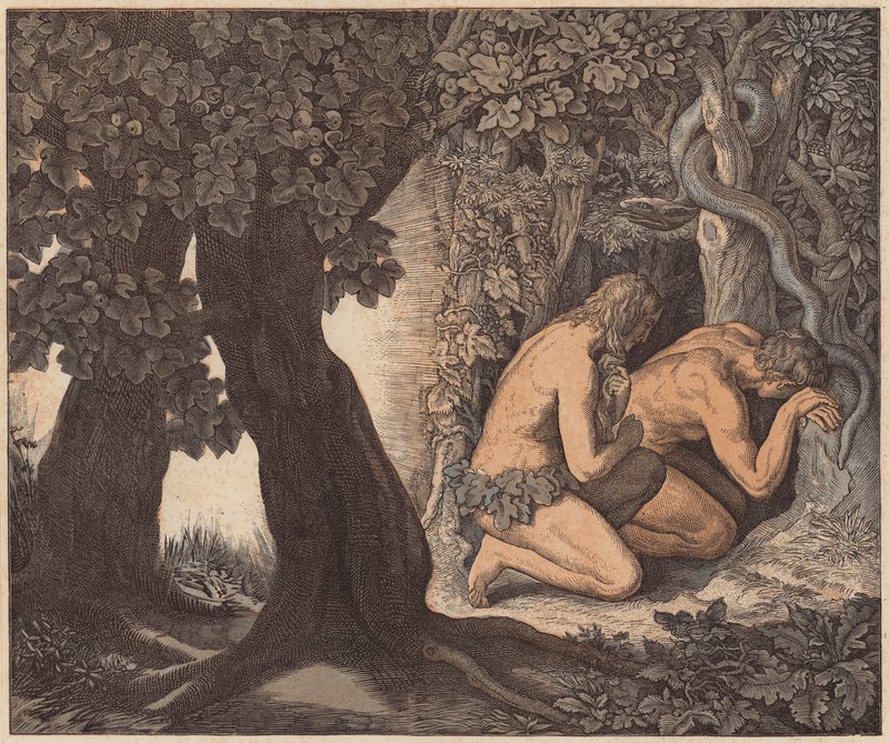 Adamo ed Eva che si Nascondono nel Giardino, Genesi, III, 8 da Julius (after) Schnorr von Carolsfeld