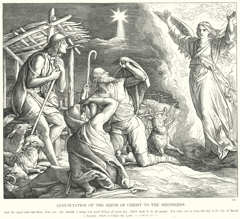 Annunciazione della nascita di Cristo ai pastori (incisione) da Julius (after) Schnorr von Carolsfeld