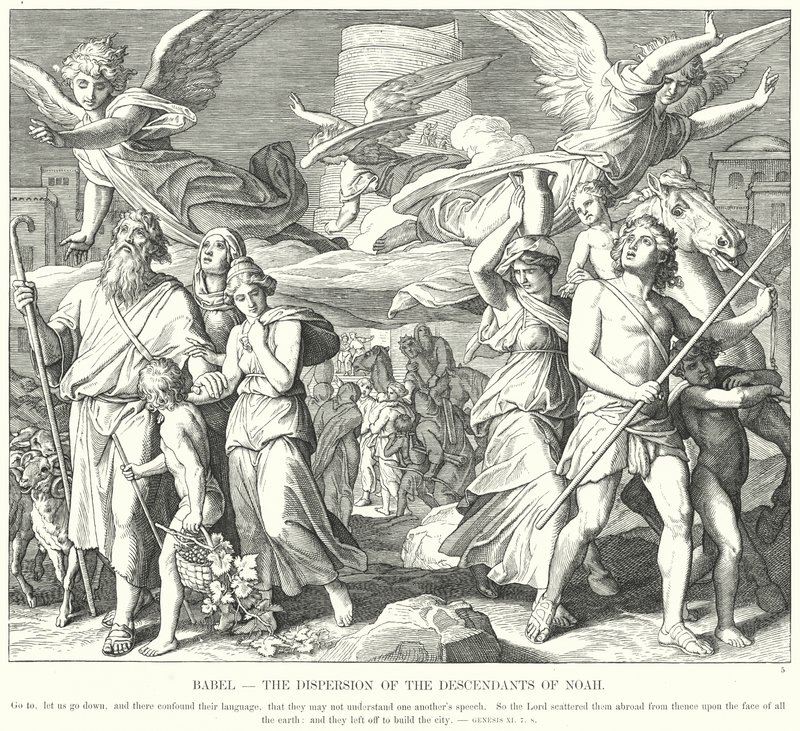 Babele, la Dispersione dei Discendenti di Noè da Julius (after) Schnorr von Carolsfeld