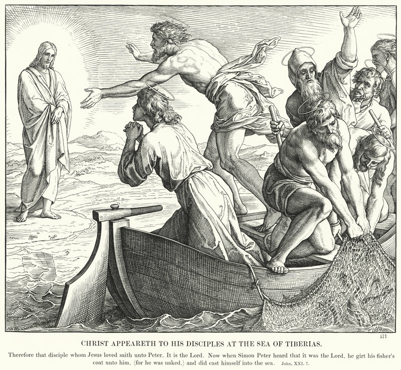 Cristo appare ai suoi discepoli al mare di Tiberiade (incisione) da Julius (after) Schnorr von Carolsfeld