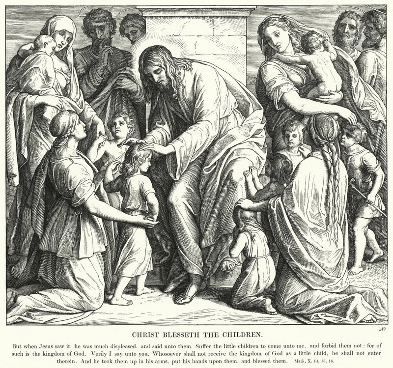 Cristo benedice i bambini (incisione) da Julius (after) Schnorr von Carolsfeld