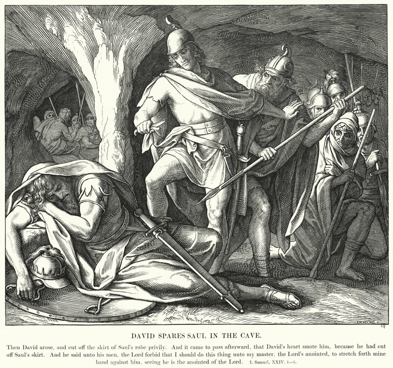 Davide risparmia Saul nella caverna (incisione) da Julius (after) Schnorr von Carolsfeld