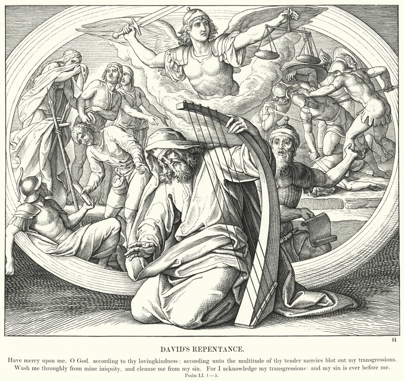 Il pentimento di Davide (incisione) da Julius (after) Schnorr von Carolsfeld