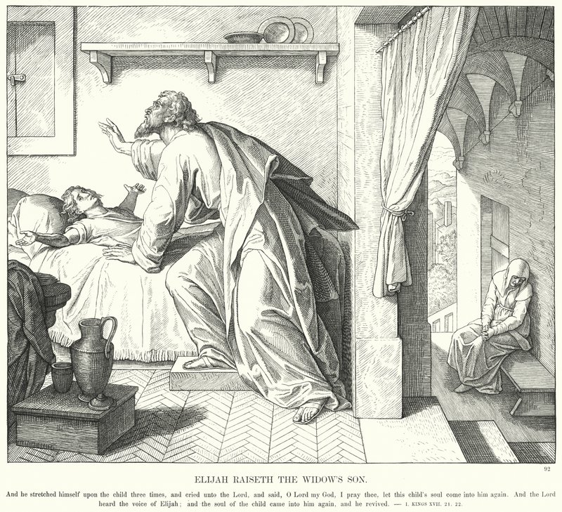 Elia risuscita il figlio della vedova (incisione) da Julius (after) Schnorr von Carolsfeld
